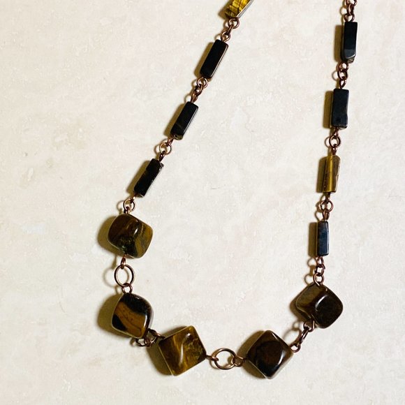 Rustic Natural Tigers Eye Necklace, Genuine Gemstone + Copper Chain - Picture 7 of 13